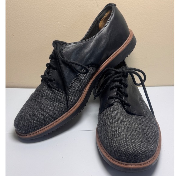 Clarks Womens Oxfords Size 9M Collection Black Leather Gray Tweed Lace Up Shoes - Picture 1 of 9